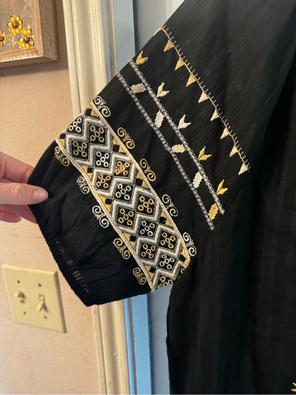 Reba Black Midi Dress with White Embroidery - Picture 2 of 7